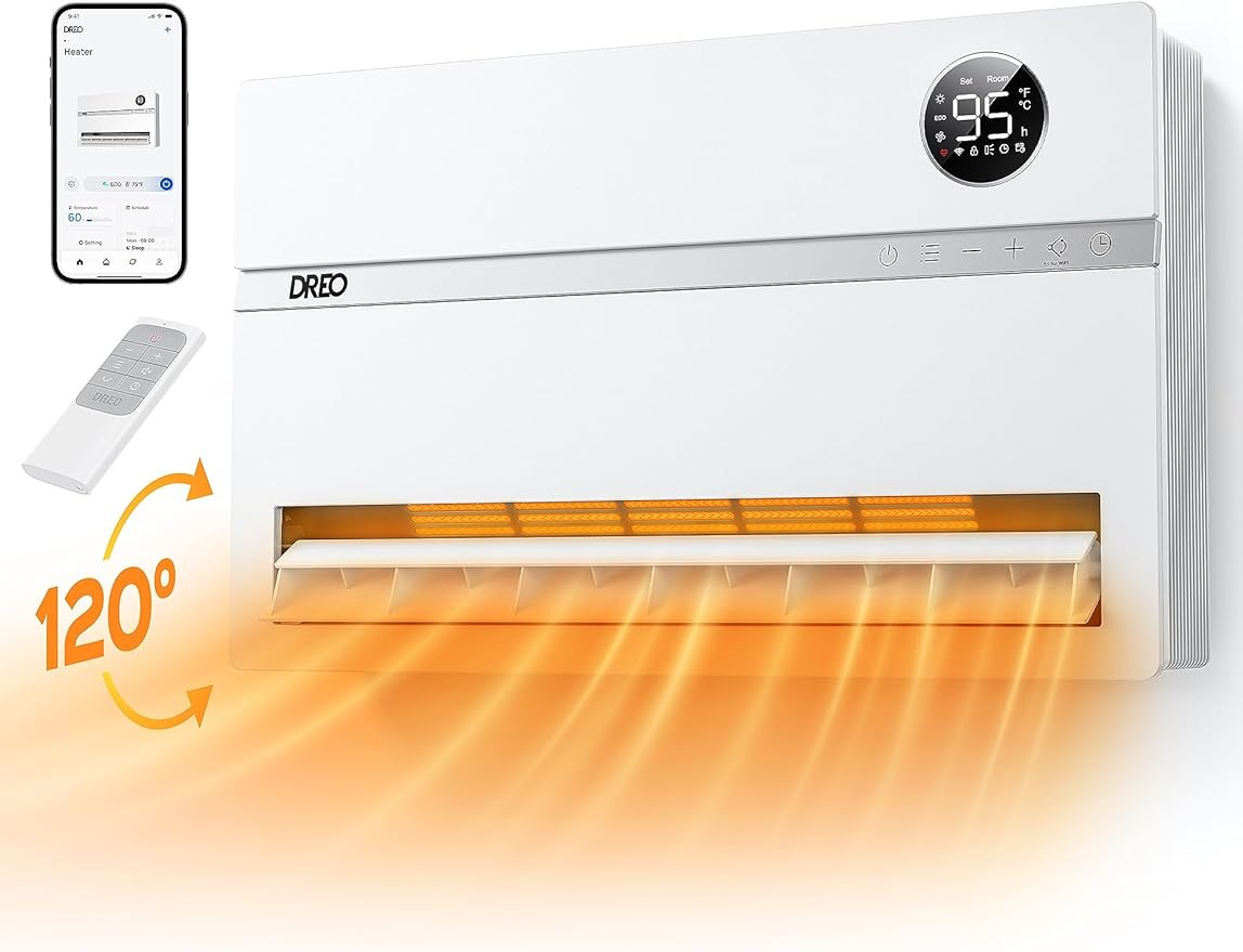 Dreo Smart Wall Heater, Electric Space Heater for Bedroom 1500W, 120° Vertical Oscillation, Adju... | Amazon (US)