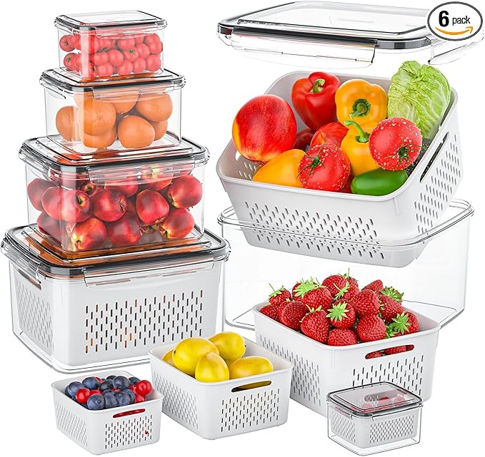 6 Piece Fruit Storage Containers for Fridge, Airtight Fridge Organizers and Storage with 6 Remova... | Amazon (US)