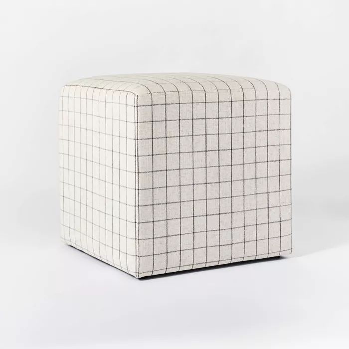 Lynwood Square Upholstered Cube Light Brown Windowpane Plaid - Threshold&#8482; designed with Stu... | Target