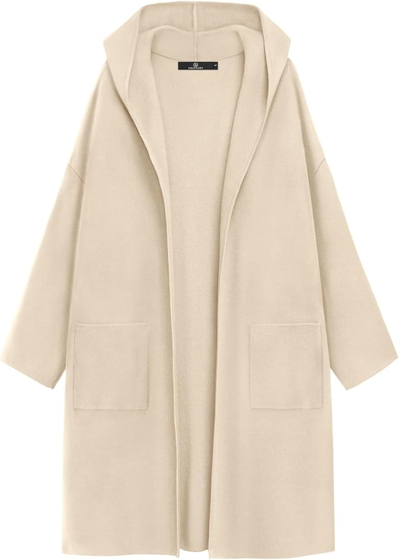 LILLUSORY Women's Long Oversized Cardigans Hooded 2023 Knit Coatigan Fall Sweater Jacket Lightwei... | Amazon (US)