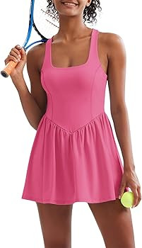 Sexyasasii Women's Summer Athletic Tennis Dress with Built in Shorts and Bra Square Neck Workout ... | Amazon (US)