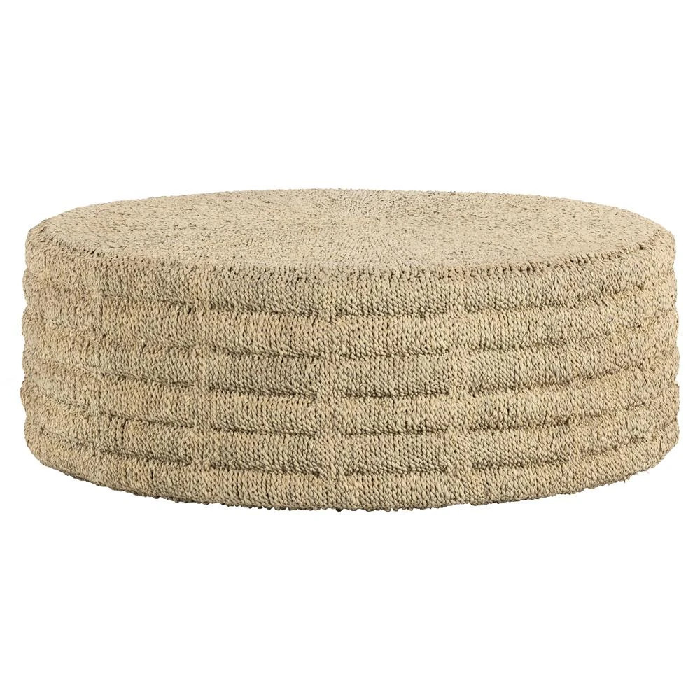 Paula Coastal Beach Brown Woven Pandan Rope Drum Round Coffee Table | Kathy Kuo Home