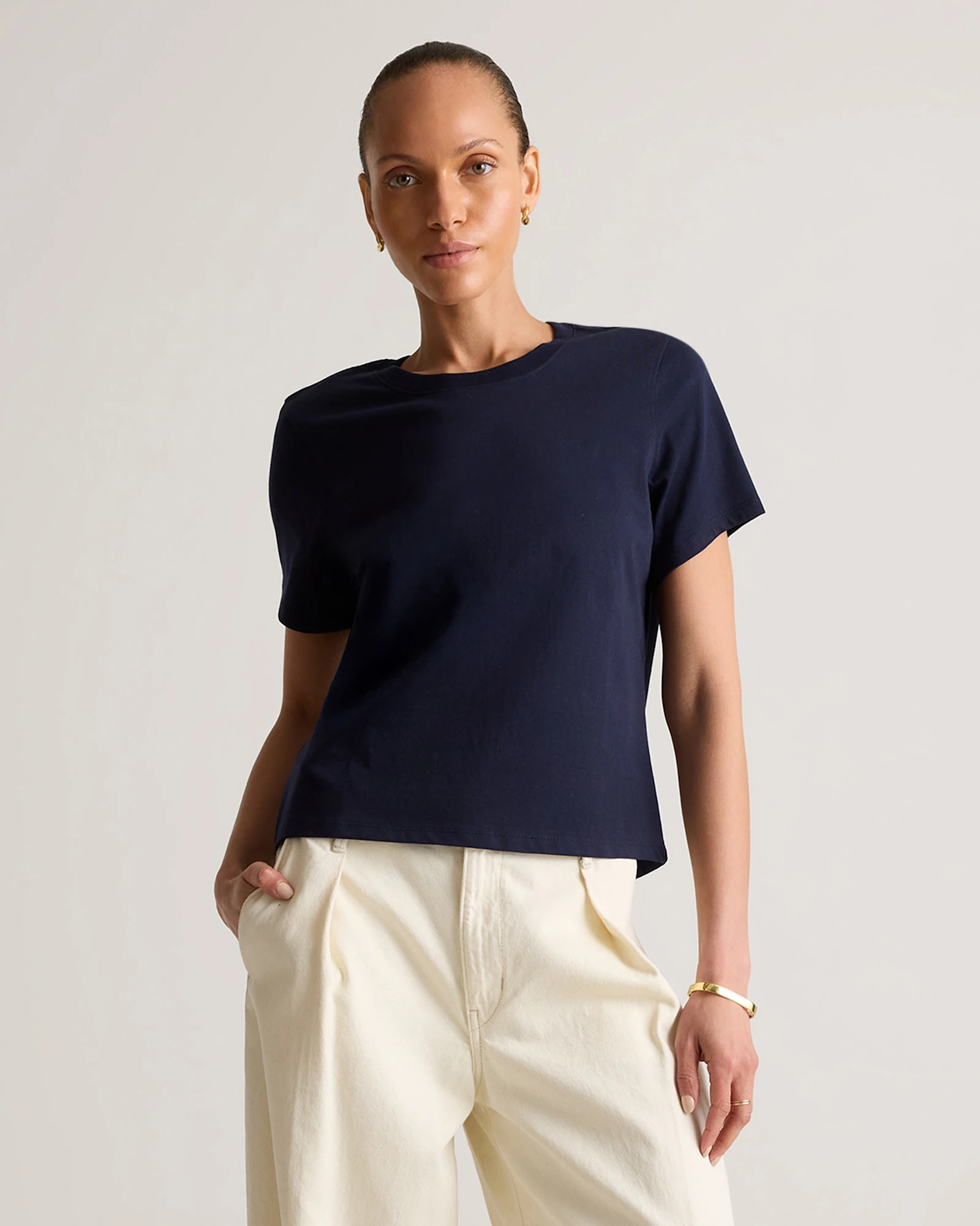 100% Organic Cotton Boxy Crewneck Tee in Deep Navy | Quince