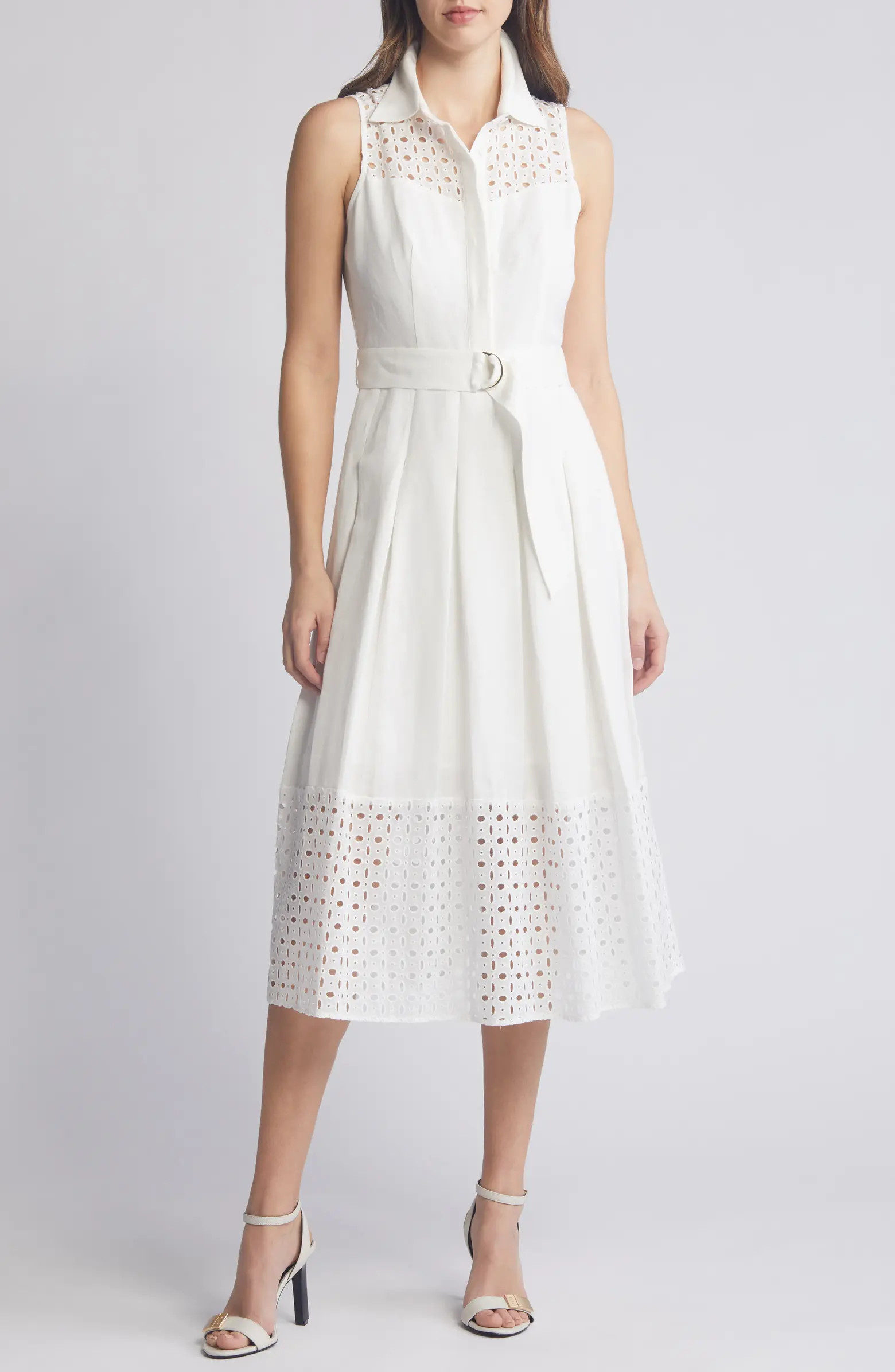Eyelet Embroidery Linen Blend Midi Dress | Nordstrom
