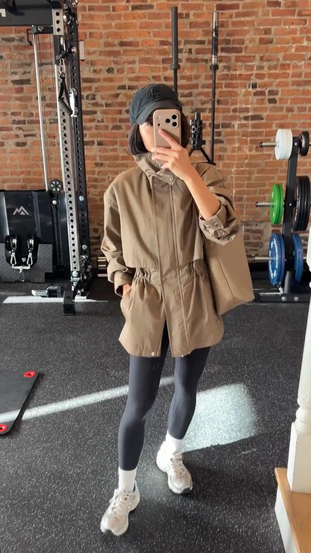 Size info below! 
• Aritzia 100% cotton jacket size 2XS folio taupe, relaxed oversized fit on me, sleeves are folded up here. When you uncinch the waist it’s a wider fit in torso with room to layer.
• Abercrombie leggings XS short, love these , I size up on most leggings so it’s not too snug. 
• Aritzia ankle socks in off white, these are a favorite 
• new balance 530 sneakers 
• Quince tote bag sz small 
• 47 brand baseball cap 

Easy mom outfit, transitional fall outfit, petite leggings 

 #LTKootd #LTKActive #LTKPetite
