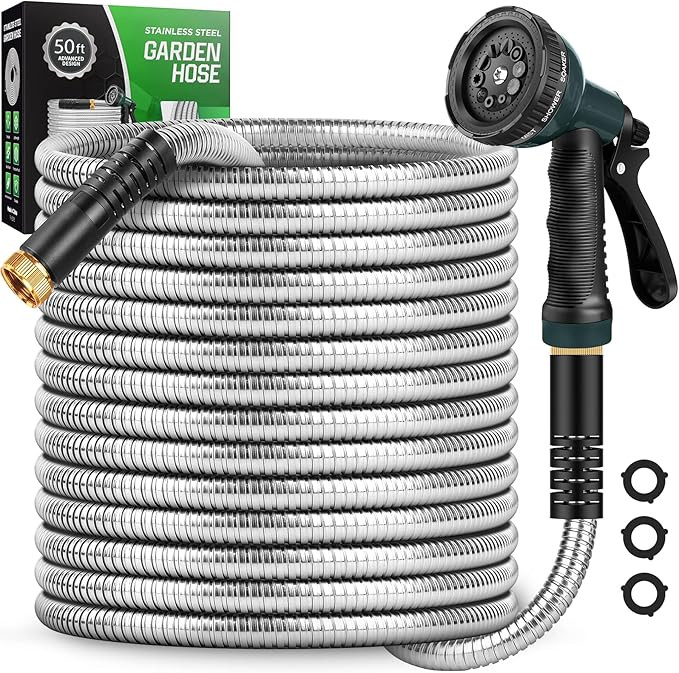 Garden Hose with 10-Function Nozzle, Leak-proof Metal Connector Hose, No Knots, Kink-Free Hoses, ... | Amazon (US)