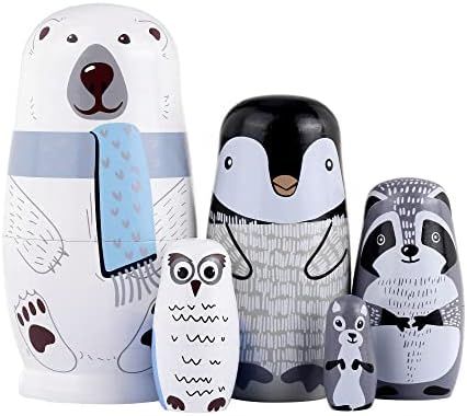 Yoption 5Pcs Russian Matryoshka Dolls Handmade Wooden Polar Bear Penguin Nesting Dolls Set for Kids  | Amazon (US)