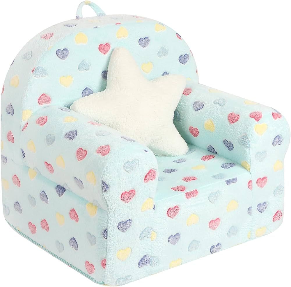 MOMCAYWEX Colorful Heart Kids Sofa with Star Throw Pillow, High Back Toddler Chair Glow in The Da... | Amazon (US)