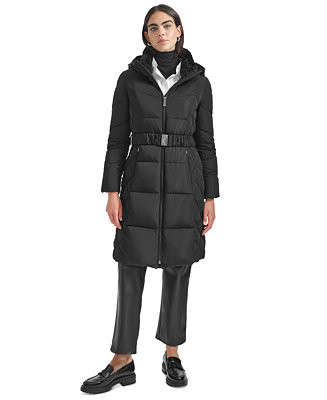 Calvin Klein Women's Diamond Quilted Side Belted Hooded Puffer Coat - Macy's | Macy's