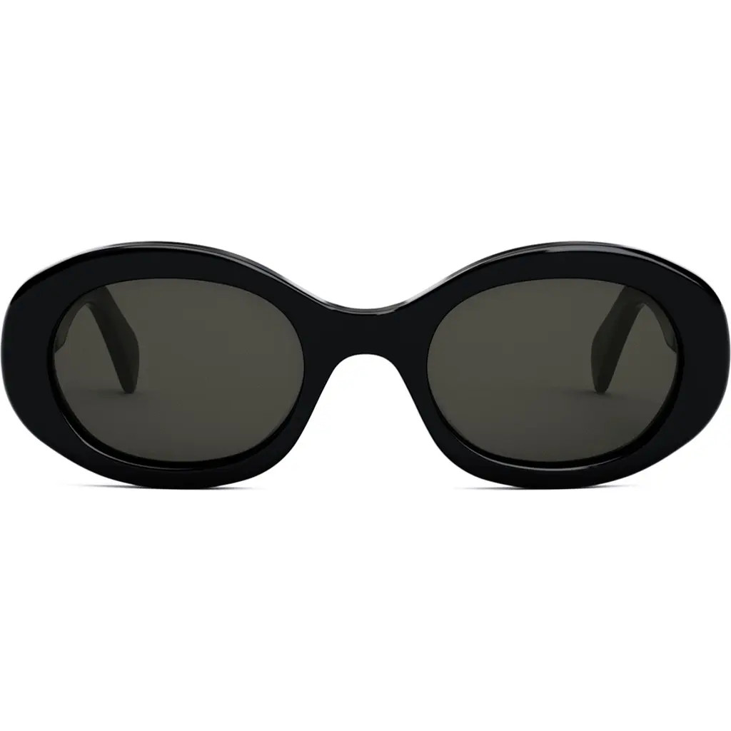 CELINE Triomphe 52mm Oval Sunglasses in Black/Smoke at Nordstrom | Nordstrom