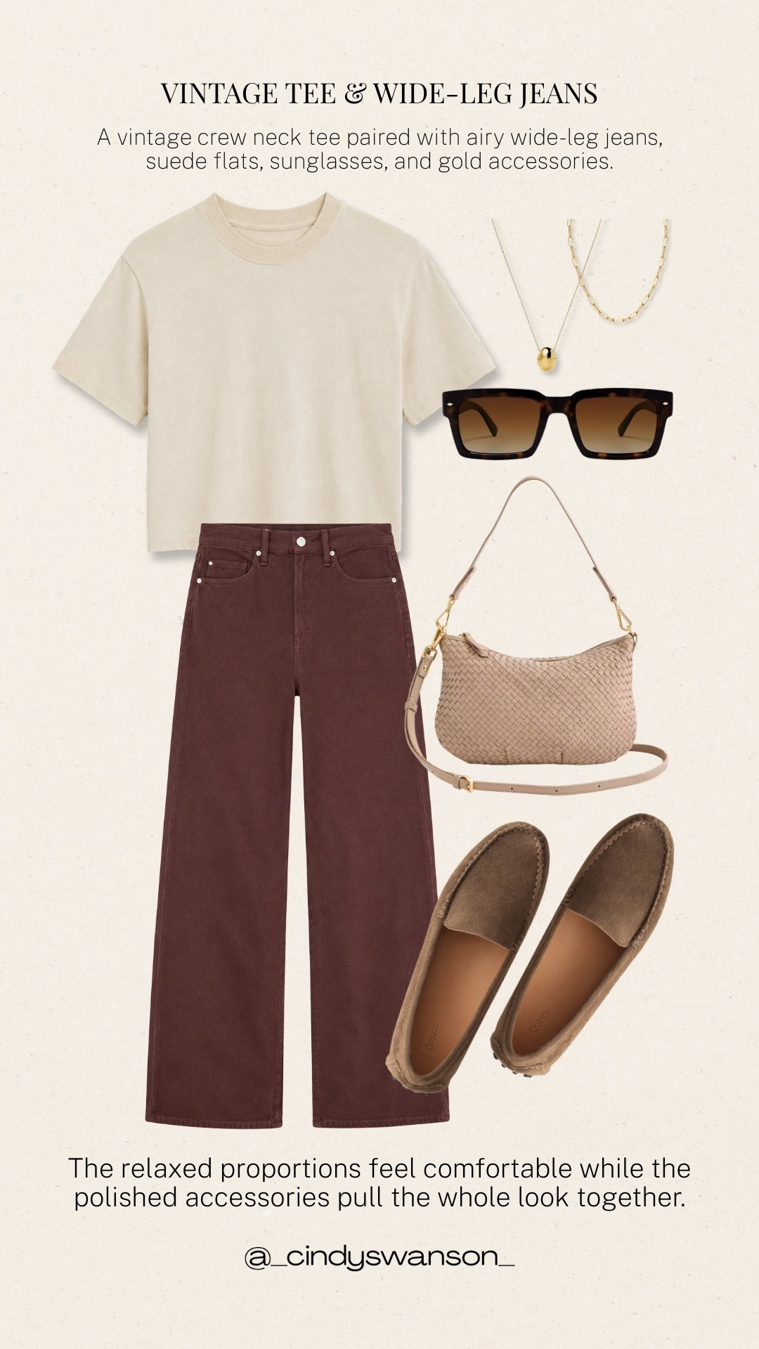 A vintage-inspired cream tee and rich brown wide-leg jeans make an easy, polished combination that feels timeless and comfortable. Add suede flats and neutral accessories for a simple everyday outfit that still feels pulled together.

💡 LTK MADE EASY
❤️ Heart = Support my posts!
🔖 Save = Get sale & restock alerts
📋 Lists = Keep favorites organized
📲 Share = Send lists and products to a friend. Hello, Christmas List!
💬 Comment = Ask me anything about what I’m wearing.:-)

#LTKootd #LTKOver40 #LTKTravel