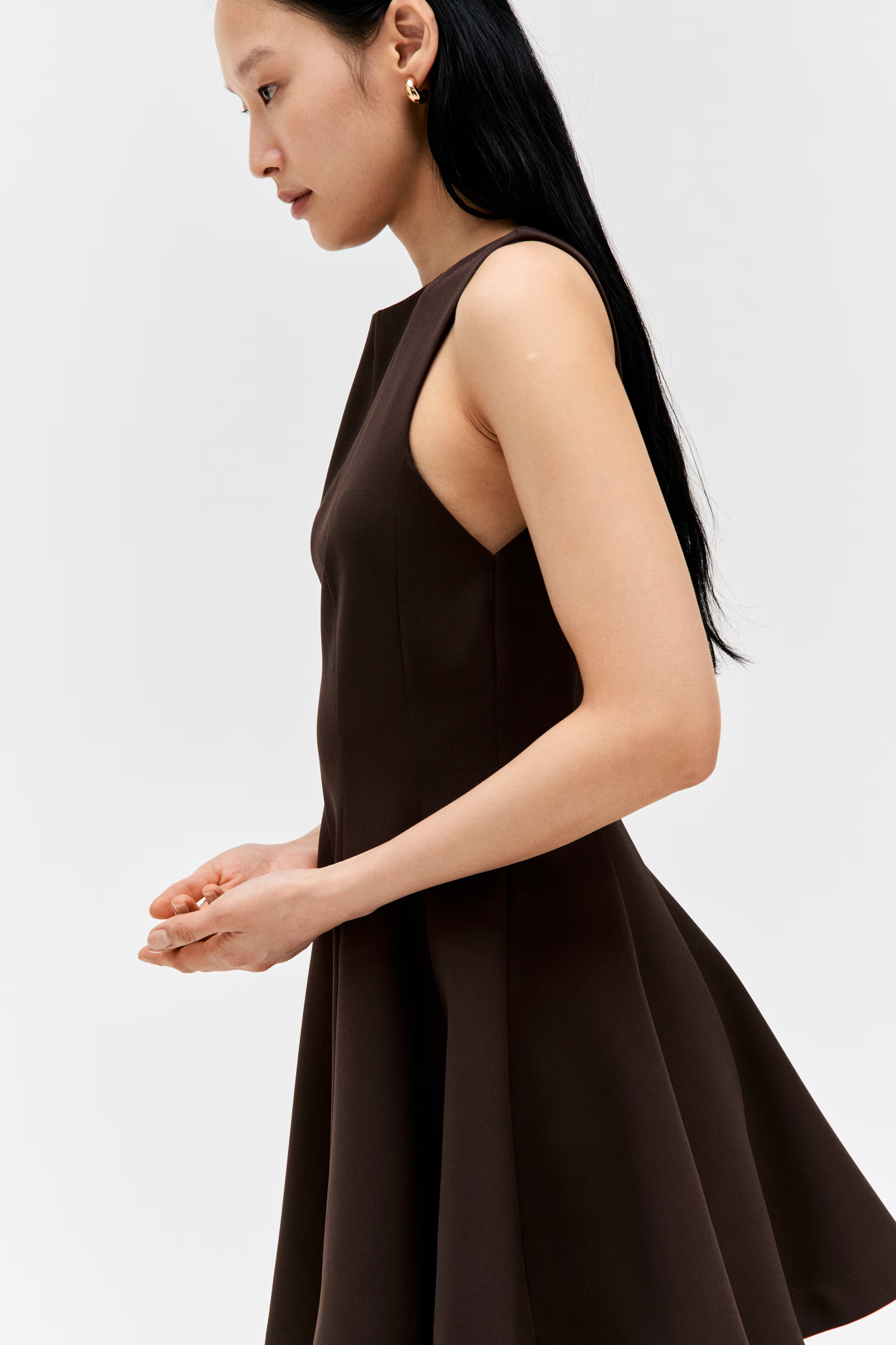 Abito con gonna svasata - Marrone scuro - DONNA | H&M IT | H&M (FR, IT, ES, PT, BE)