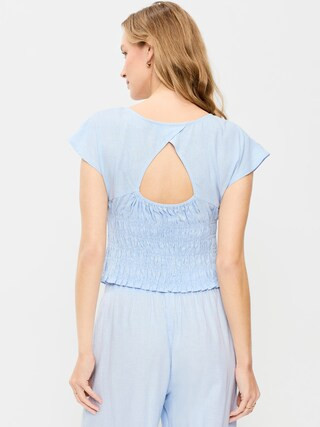 Linen-Blend Short-Sleeve Smocked Top | Old Navy (US)