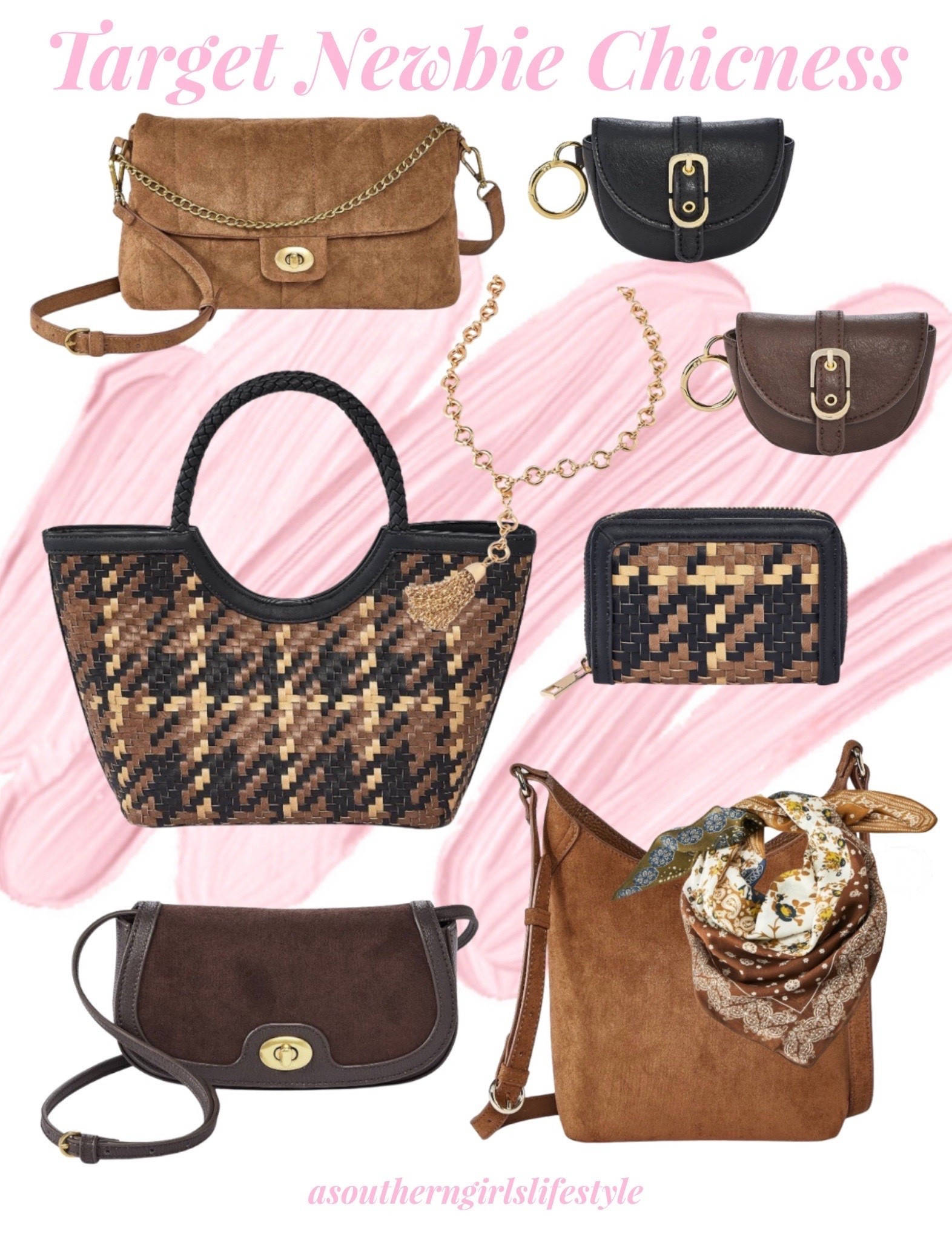 20% off select Accessories with Target Circle’ Gracious these New Arrivals for Fall are Chic! Perfect Neutrals with a lux look! I can’t get over the Brown/Black Woven purse & wallet - the wallet would pop with the solid bags too!

Quilted Turn Lock & Chain Crossbody Bag, Flap Buckle Card Pouch Bag Charm, Chain Tassel Belt, Plaid Simple Zip Wallet, Faux Nubuck Plaid Mini Woven Tote Bag, Faux Suede Turn Lock Wallet Crossbody, Faux Suede Long Slouchy Crossbody Bag & Patchwork Paisley Floral Pattern Square Scarf

Fall Outfits Women. Fall Accesories.

#LTKSaleAlert #LTKSeasonal #LTKgrwm