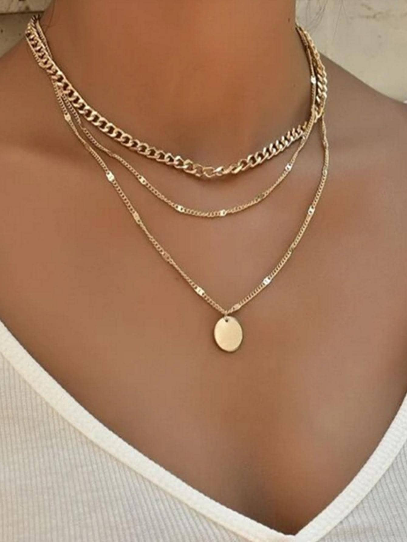 Disc Decor Layered Chain Necklace | SHEIN USA | SHEIN