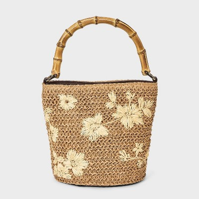 Straw Floral Embroidered Bucket Top Handle Bag - A New Day™ Natural | Target