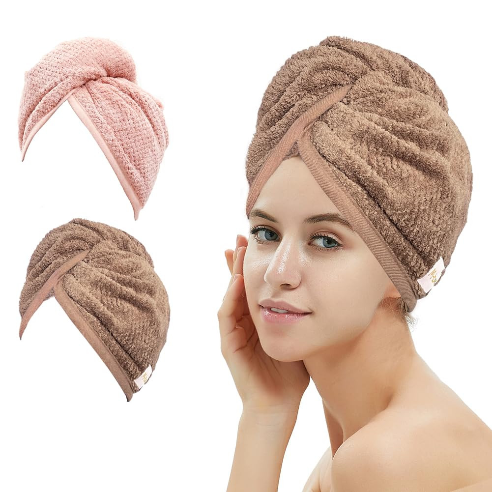 M-bestl 2 Pack Microfiber Hair Towel Wrap,Hair Drying Towel with Button, Towel Turban,Head Towel ... | Amazon (US)