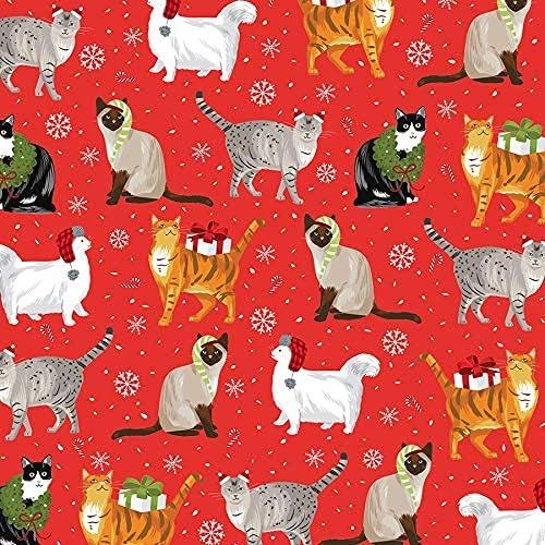 REVEL & Co Christmas Cats Folded Wrapping Paper with Cats in Hats, Scarves and Mittens, 2 Feet x 10  | Amazon (US)