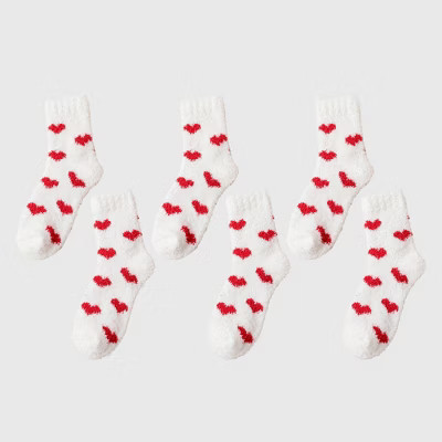 Anna-Kaci Women's 6pk Fuzzy Valentine Heart Socks - Plush Mid-Calf Socks for Cozy Lounging & Casual Wear - White | Target