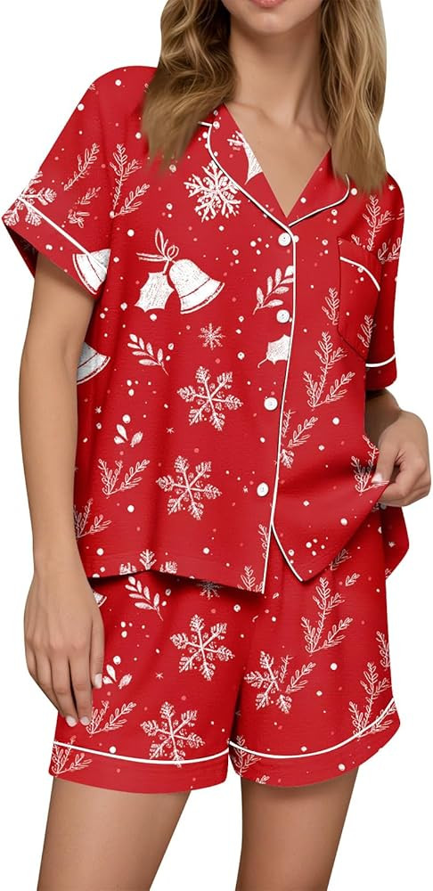 Halloween Pajamas Women Costumes 2025 Pjs 2 Piece Ghost Pumpkin Print Shirts and Shorts Pajama Se... | Amazon (US)