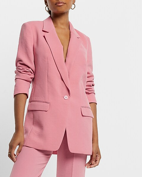 Twill One Button Cinched Boyfriend Blazer | Express