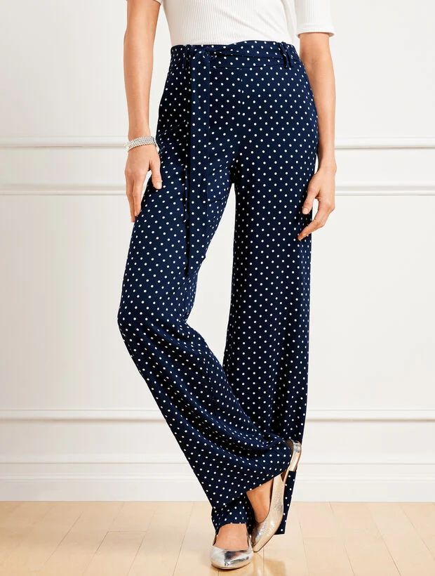 Tie Waist Wide Leg Pants - Daytona Dot | Talbots