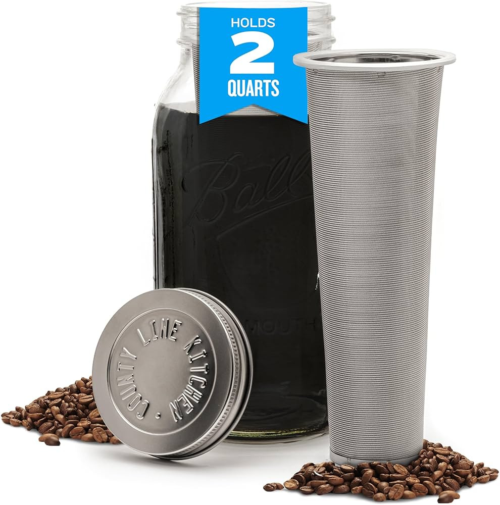 County Line Kitchen Glass Cold Brew Coffee Maker with Lid - Wide Mouth, 2 Quart (64 oz) - Heavy D... | Amazon (US)