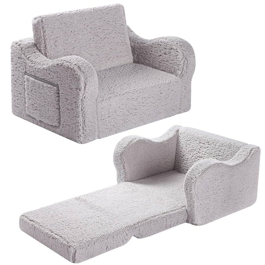 Kids Chairs for Toddler, 2-in-1 Toddler Soft Sherpa Couch Fold Out, Convertible Sofa to Lounger f... | Amazon (US)