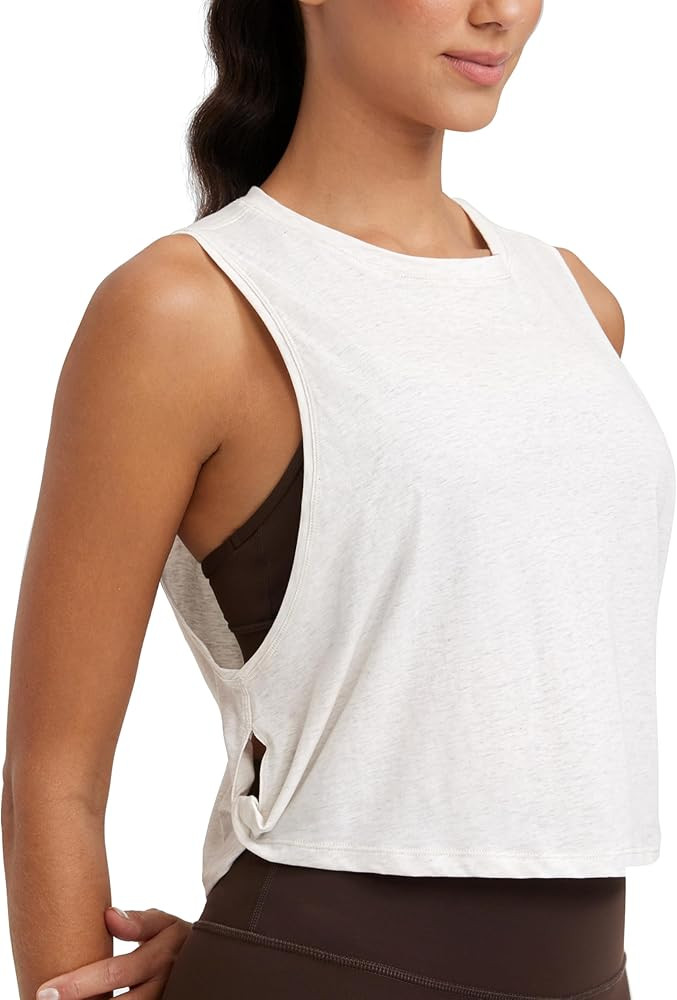 CRZ YOGA Pima Cotton Cropped Workout Tank Tops for Women - Sleeveless Sports Athletic Yoga Runnin... | Amazon (US)