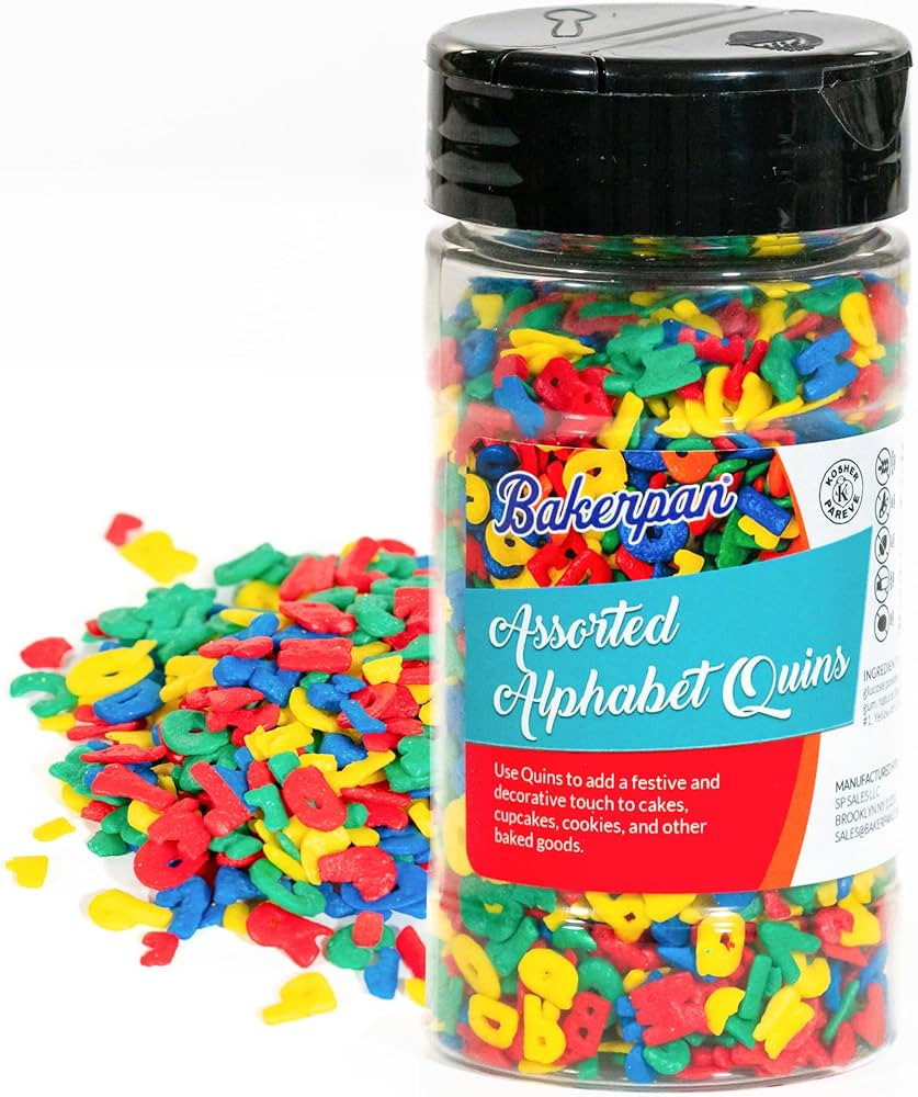 Bakerpan Quins Sprinkles for Cake Decorating - Alphabet Sprinkles 4 Ounces - ABC Edible Confetti ... | Amazon (US)
