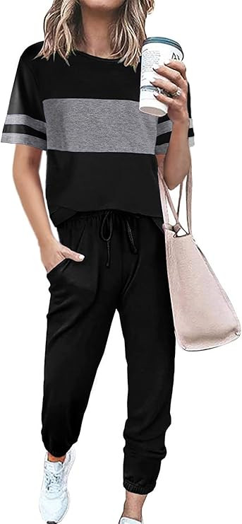 PRETTYGARDEN Women's Two Piece Lounge Sets 2026 Spring Summer Jogger Pants Vacation Outfits Trave... | Amazon (US)