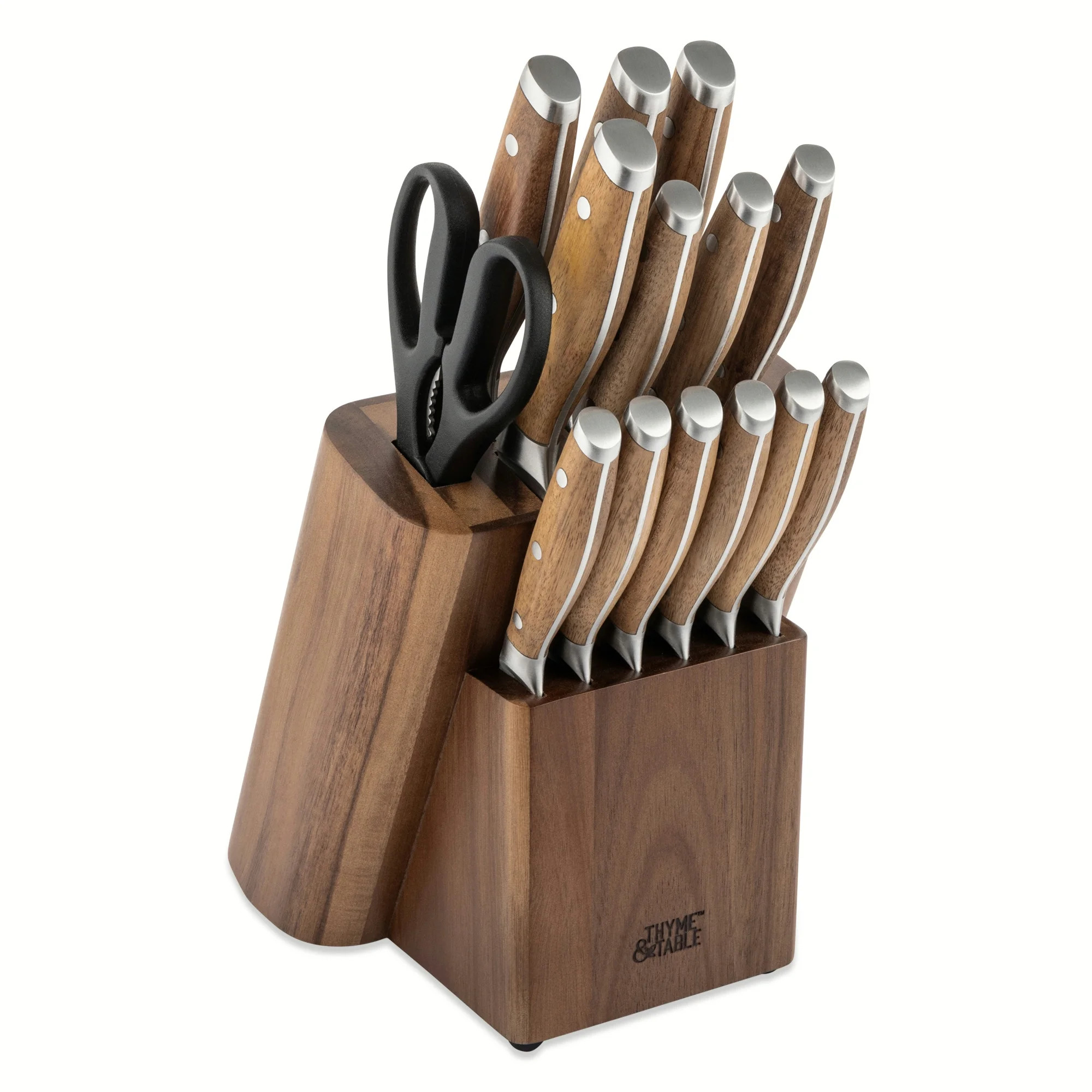 Thyme & Table 16-Piece Acacia Wood Knife Block Set with Knife Sharpener | Walmart (US)