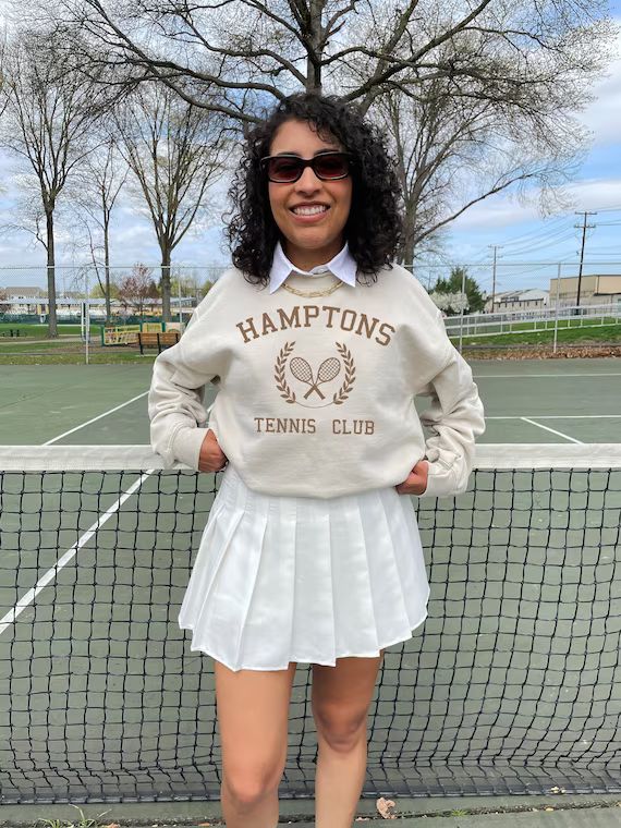 Hamptons Sweatshirt New York East Hampton Crewneck College Oversized Vintage Tennis Beige Sweatsh... | Etsy (US)