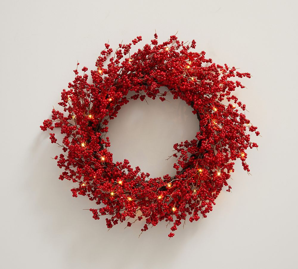 Lit Faux Red Berry Wreath & Garland | Pottery Barn (US)