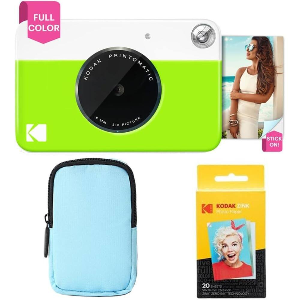 Kodak - Printomatic Full-Color Instant Print Camera Starter Bundle + Soft Case + Zink 20 Pack - Green | Best Buy U.S.