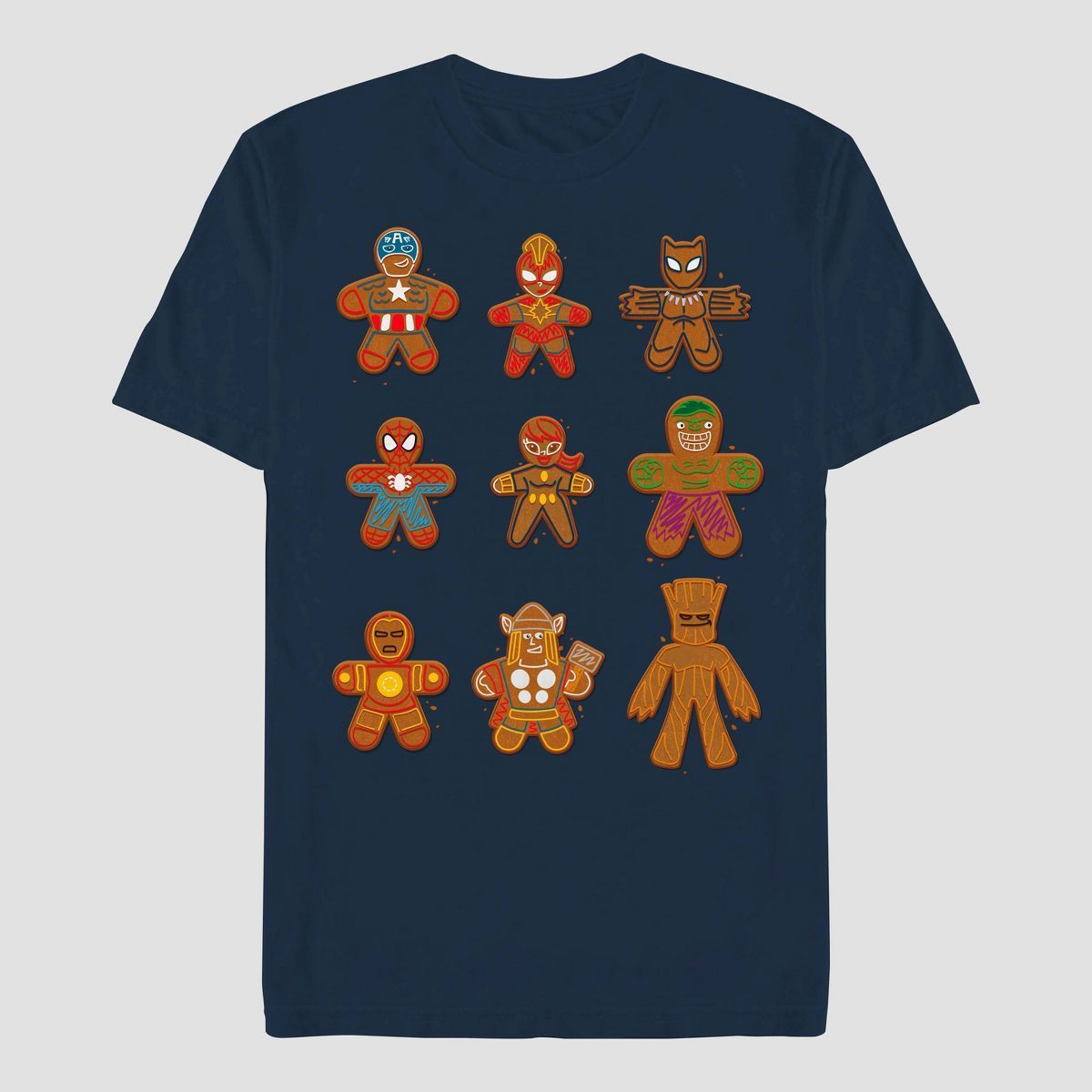 Men's Marvel Gingerbread Short Sleeve Graphic T-Shirt - Navy Blue | Target