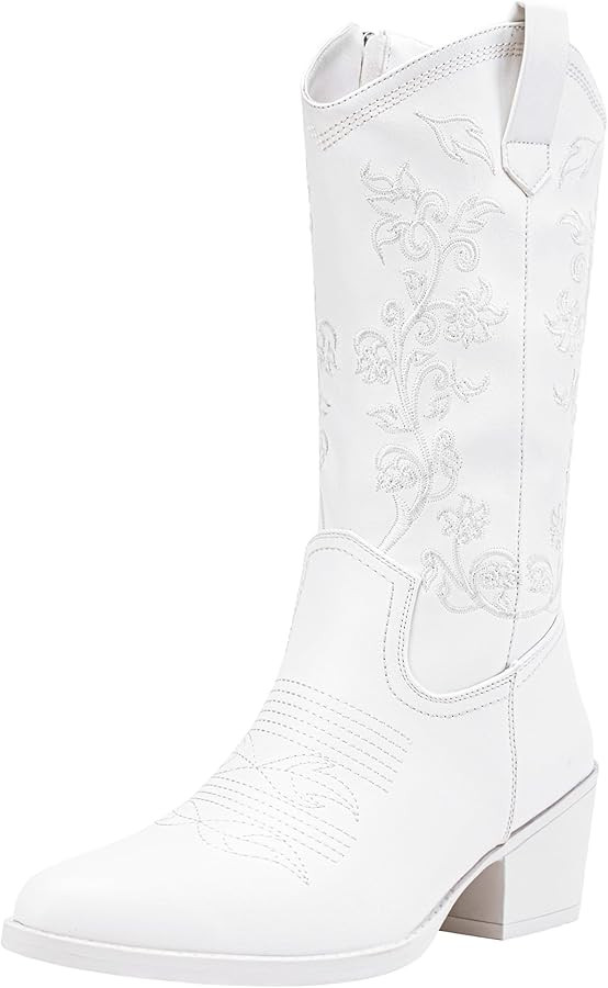 Vepose 9803 Cowboy Boots Women, Cowgirl Embroided Western Pull on Pointed Toe Mid-Calf Chunky Hee... | Amazon (US)