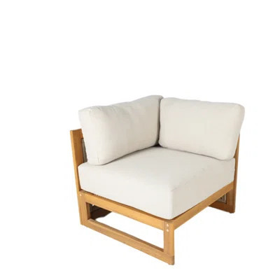 Guzal Acacia Wood Rope Weaving Patio Outdoor Corner Sofa With Cream Cushions | Wayfair North America