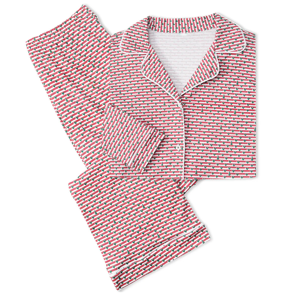 Christmas Tree Stripe Women’s Button Front Long Pajama Set | Joy Street Kids LLC