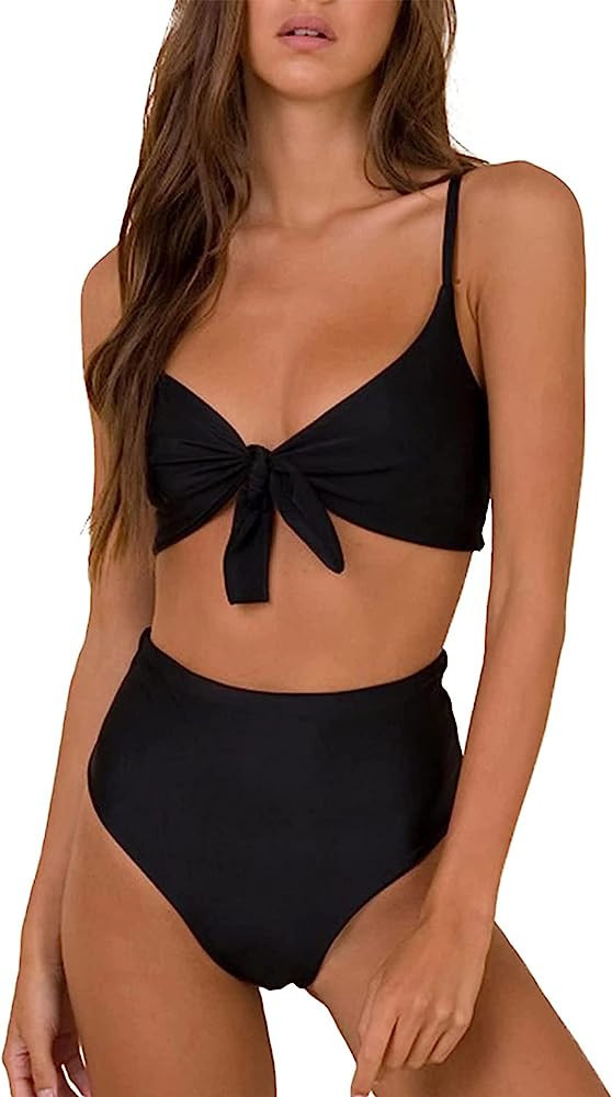 Blooming Jelly Womens High Waisted Bikini Set Tie Knot High Rise Two Piece Swimsuits Bathing Suit... | Amazon (US)