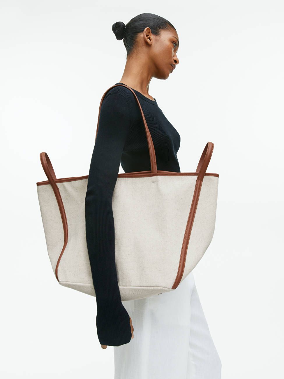 Leather-Detailed Canvas Tote | ARKET