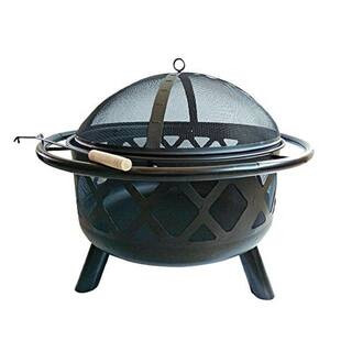 Teamson Home 30 in. x 24 in. Round Steel Wood Burning Outdoor Fire Pit in Black CU296 - The Home ... | The Home Depot
