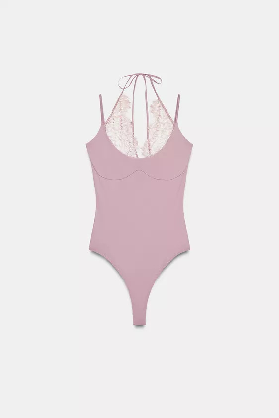COMBINATION LACE HALTER BODYSUIT | Zara Canada