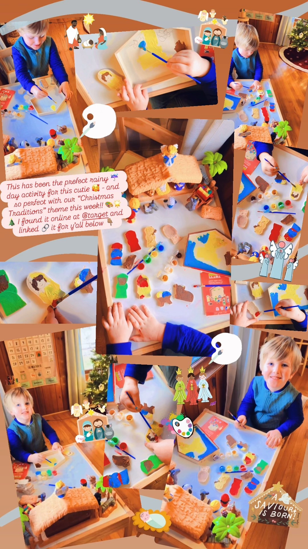 This has been the prefect rainy ☔️ day activity for this cutie 🥰 - and so perfect with our “Christmas Traditions” theme this week!! 🎨🌟🎄 I found it online at @target and linked 🔗 it for y’all below 👇🏽 