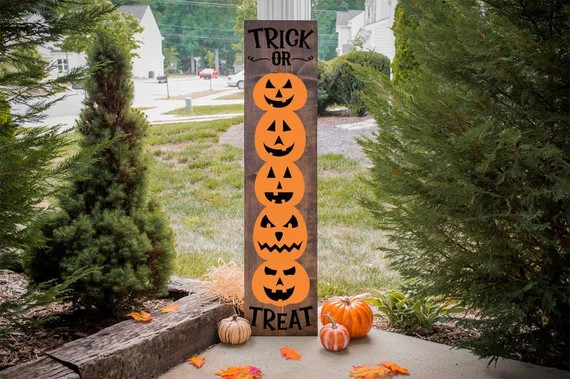 Trick or Treat Porch Sign, Pumpkin Porch Sign, Halloween Decorations, Jack O Lantern Porch Sign, ... | Etsy (US)