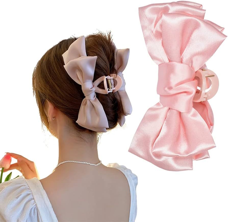 Hair Jaw Clips for Women Large Hair Claw Clips Pink Hair Bow Clip Non Slip Bowknot Hair Accessori... | Amazon (US)