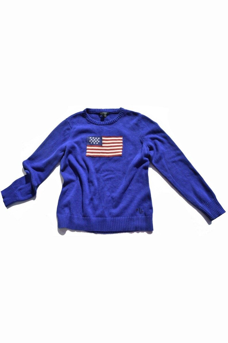 Blue Lauren Ralph Lauren Flag Crew Neck Sweater | Etsy (US)