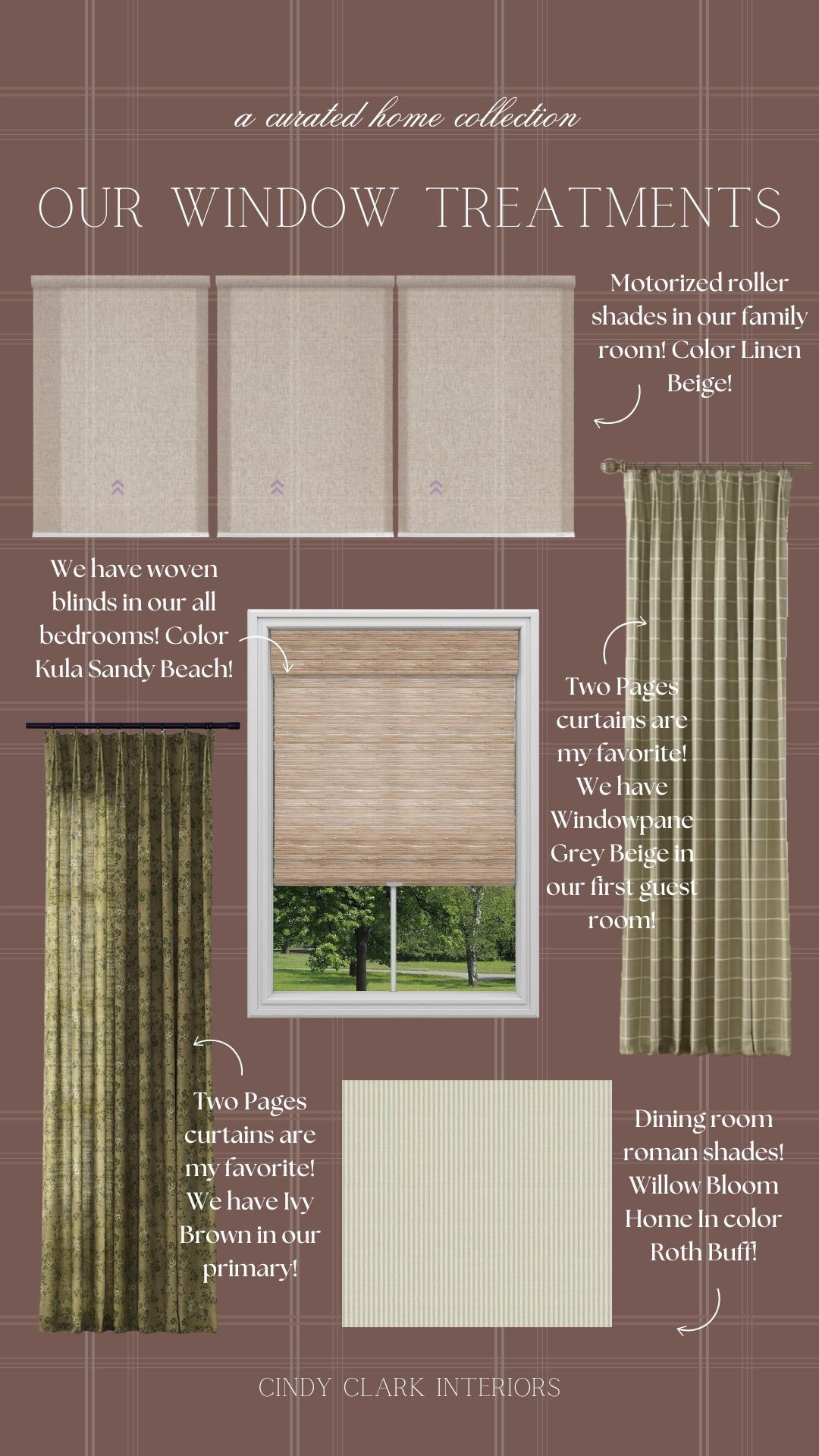 Windows treatments truly make a home feel complete! Aside from privacy of course, they add texture, warmth, and color to any space in your home. I have the beautiful woven blinds in the color Kula Sandy Beach in all our bedrooms, often paired with a patterned curtain from Two Pages. This is my go-to combination and it’s so pretty. We have these stunning narrow stripe Roman shades in our dining room, and the most amazing motorized blinds on our large family room window. 

Roman Shades aren’t linkable. They’re from Willow Bloom Home in the color Roth Buff. 

#LTKHome