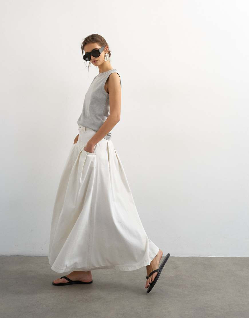Topshop denim pleated maxi skirt in bone-White | ASOS (Global)