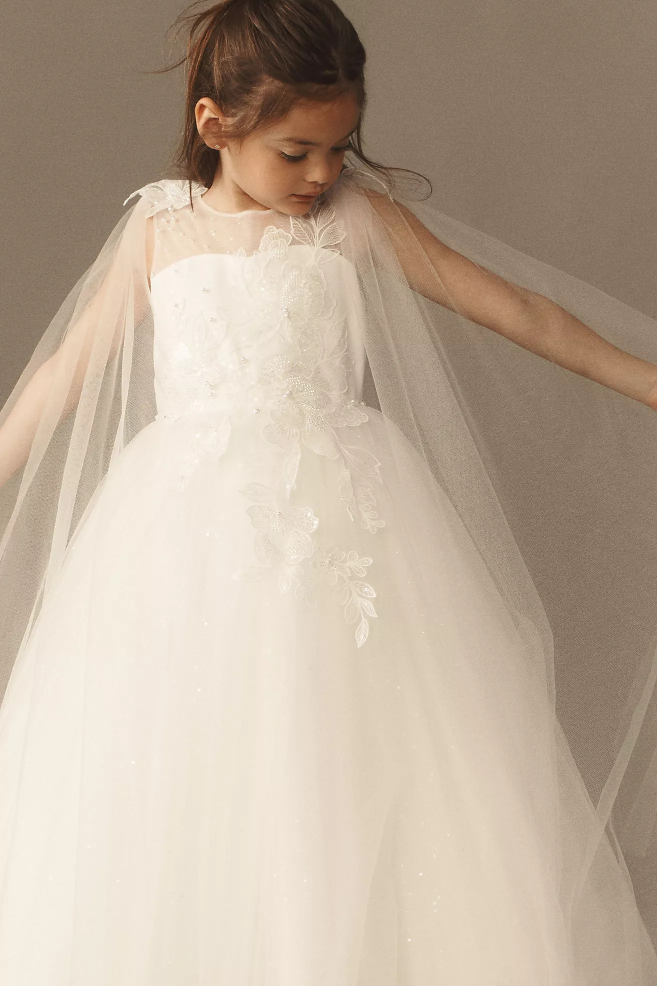 Princess Daliana Sofia Lace Floral Appliqué Tulle Flower Girl Dress | Anthropologie (US)
